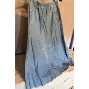 SET of 2 - Blue and Grey Denim Maxi Skirts - Adorable Embellishment s L